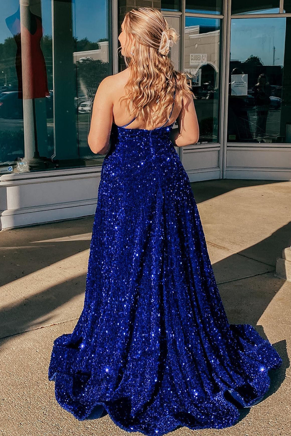 A-line One Shoulder Royal Blue Prom Dress with Beading