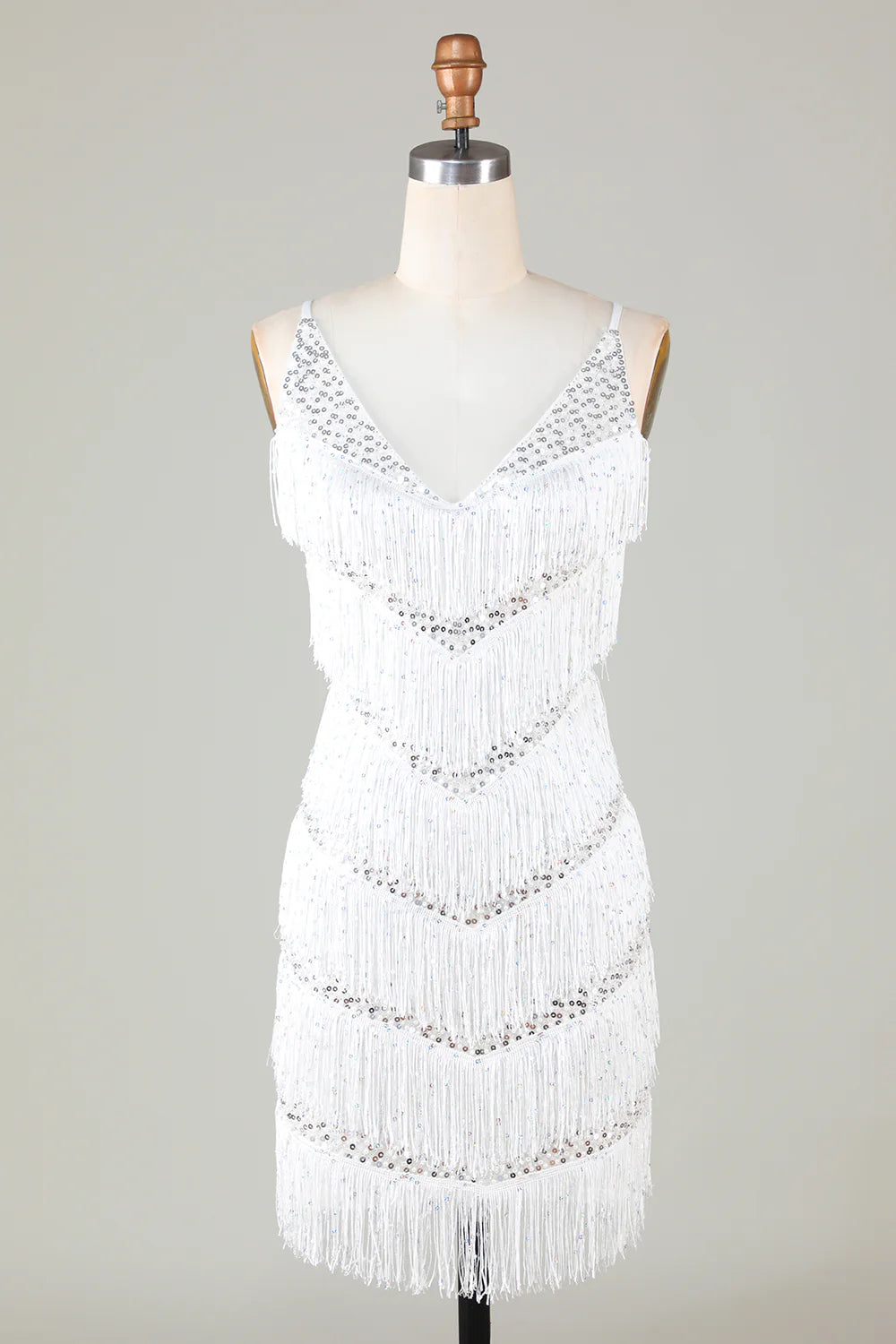 White Bodycon V-Neck Cross Back Tassel Homecoming Dress