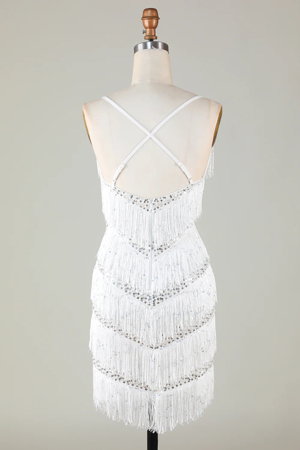 White Bodycon V-Neck Cross Back Tassel Homecoming Dress