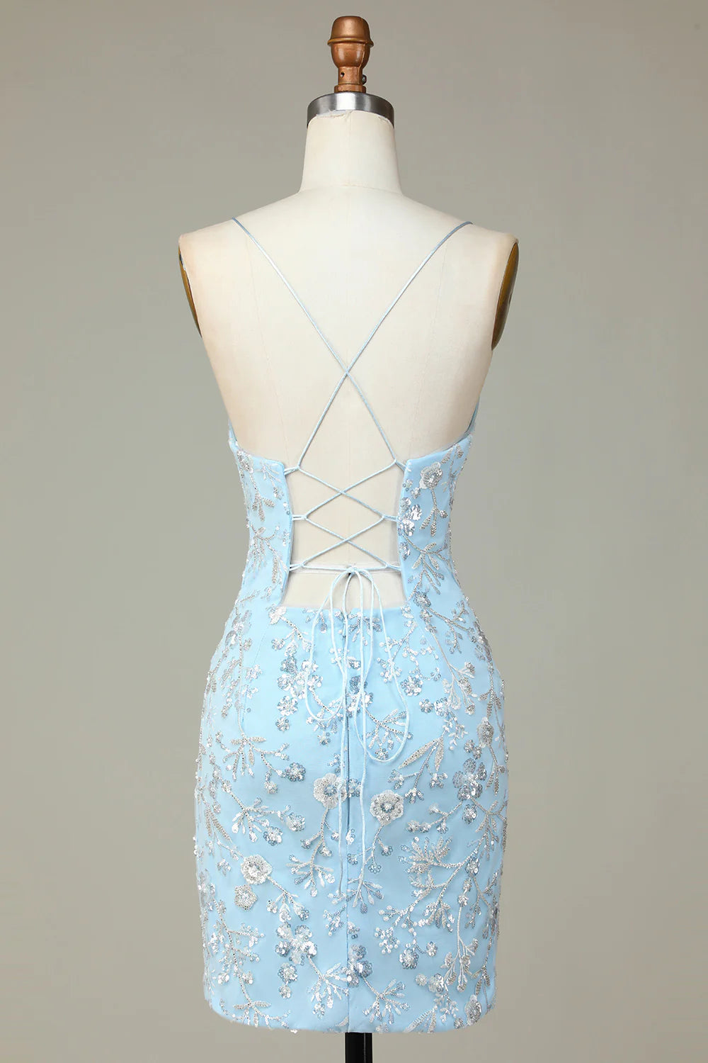 Sparkly Blue Sequins Beaded Flowers Tight Short Homecoming Dress