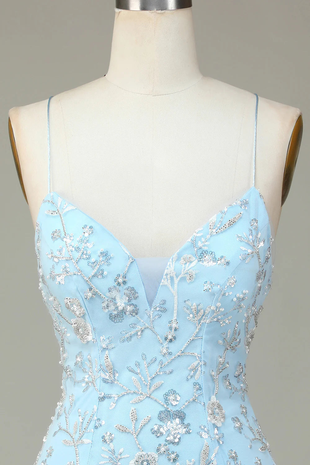 Sparkly Blue Sequins Beaded Flowers Tight Short Homecoming Dress