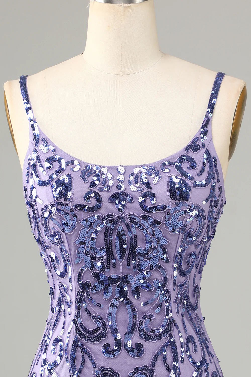 Sparkly Purple Sequins Spaghetti Straps Short Homecoming Dress with Fringes