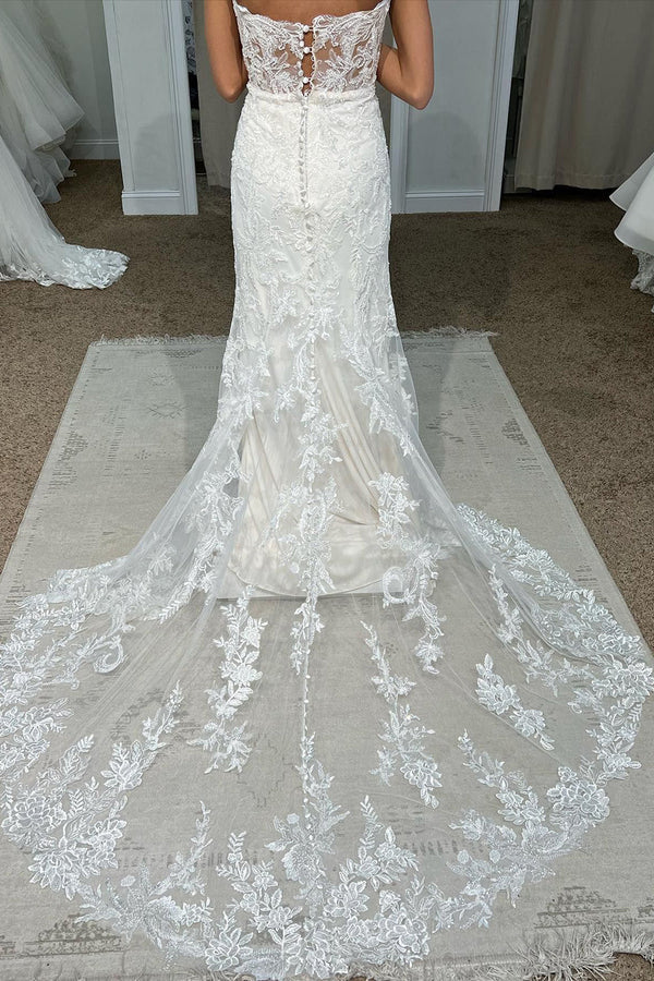 Buyishang White Sweetheart Mermaid Long Lace Wedding Dress