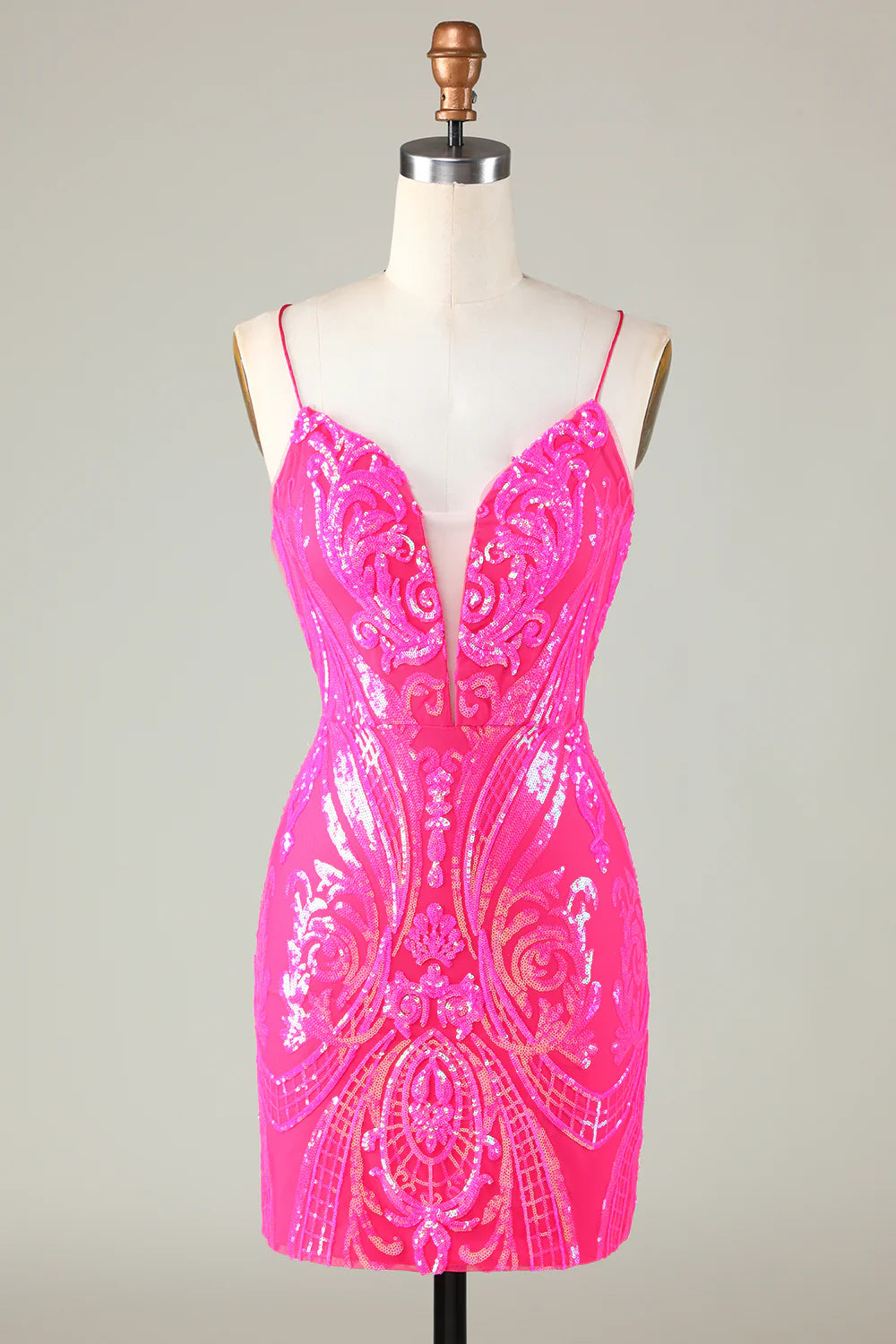 Trend Hot Pink Lace Up Tight Glitter Homecoming Dress