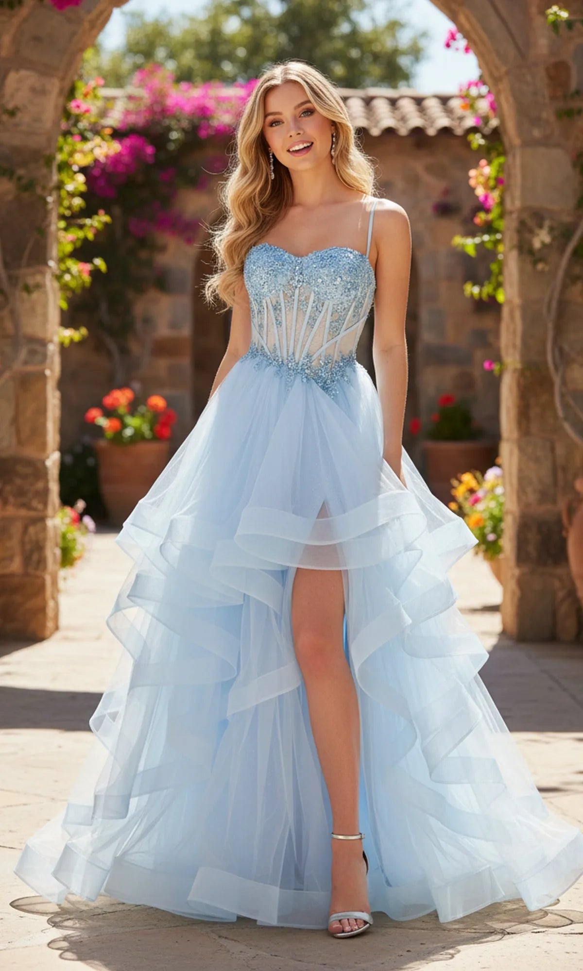 Whimsical Ball Gown Sweetheart Spaghetti-Strap Open-Back Floor-Length Tulle Prom Dresses