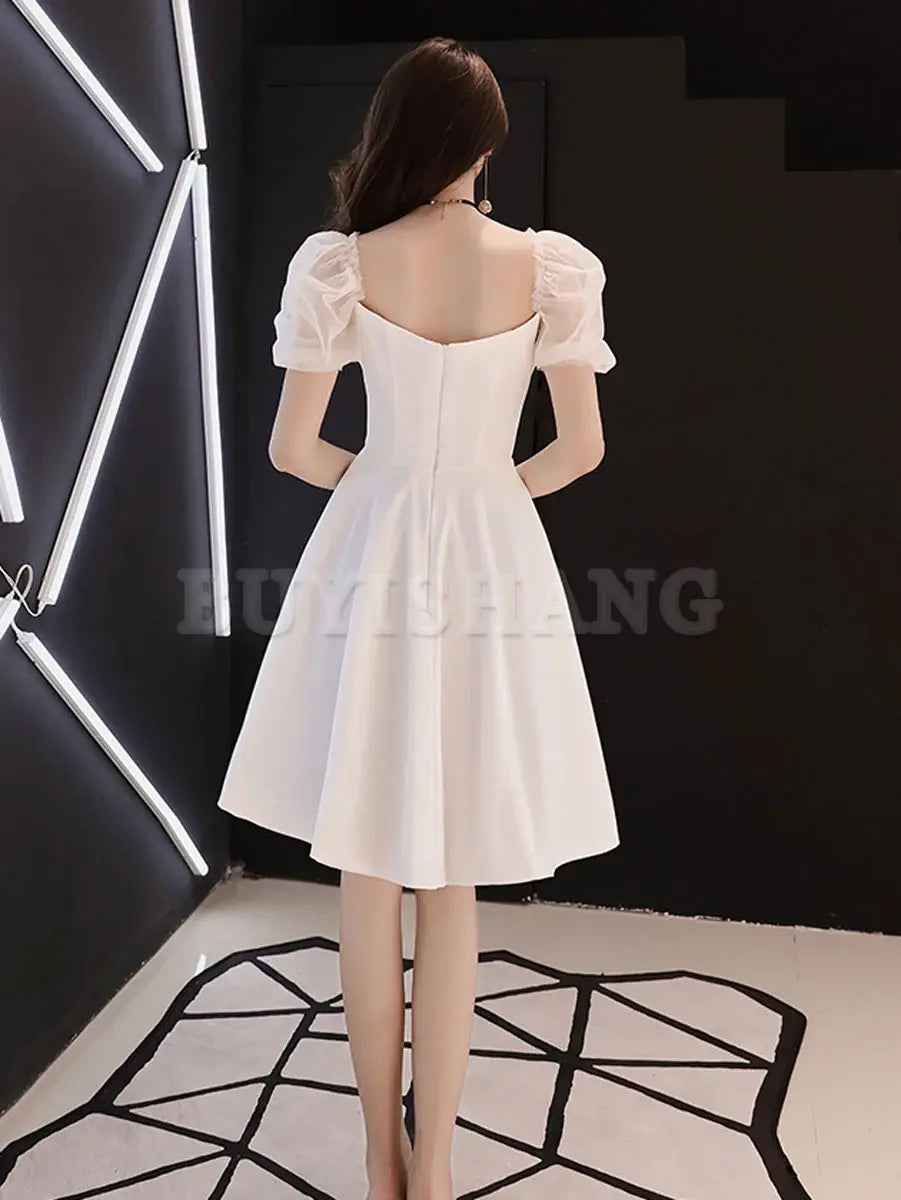 Buyishang White Satin Short Prom Dress White Homecoming Dress prom dress in store