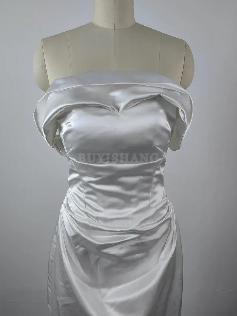 Buyishang White Simple Long Evening Dress Strpless Elegant Mermaid Prom Party Dress Open Back Formal Dress Wedding Bridesmaid Dress Cocktail Dress