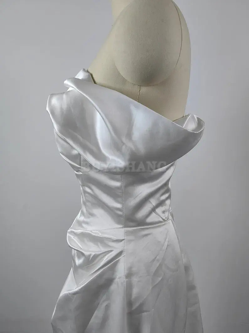 Buyishang White Simple Long Evening Dress Strpless Elegant Mermaid Prom Party Dress Open Back Formal Dress Wedding Bridesmaid Dress Cocktail Dress