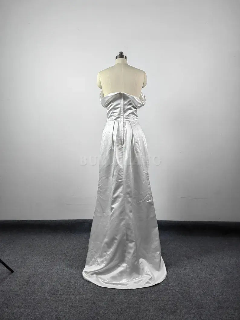 Buyishang White Simple Long Evening Dress Strpless Elegant Mermaid Prom Party Dress Open Back Formal Dress Wedding Bridesmaid Dress Cocktail Dress