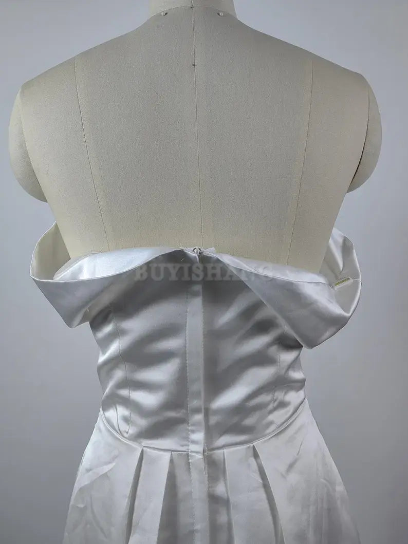 Buyishang White Simple Long Evening Dress Strpless Elegant Mermaid Prom Party Dress Open Back Formal Dress Wedding Bridesmaid Dress Cocktail Dress