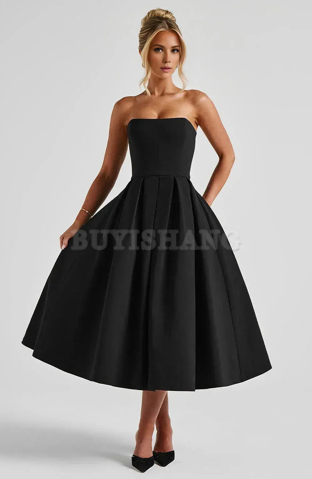 Buyishang Women's Short A-line Satin Homecoming Dresses for Teens Strapless Sexy Backless Prom Cocktail Mini Dress