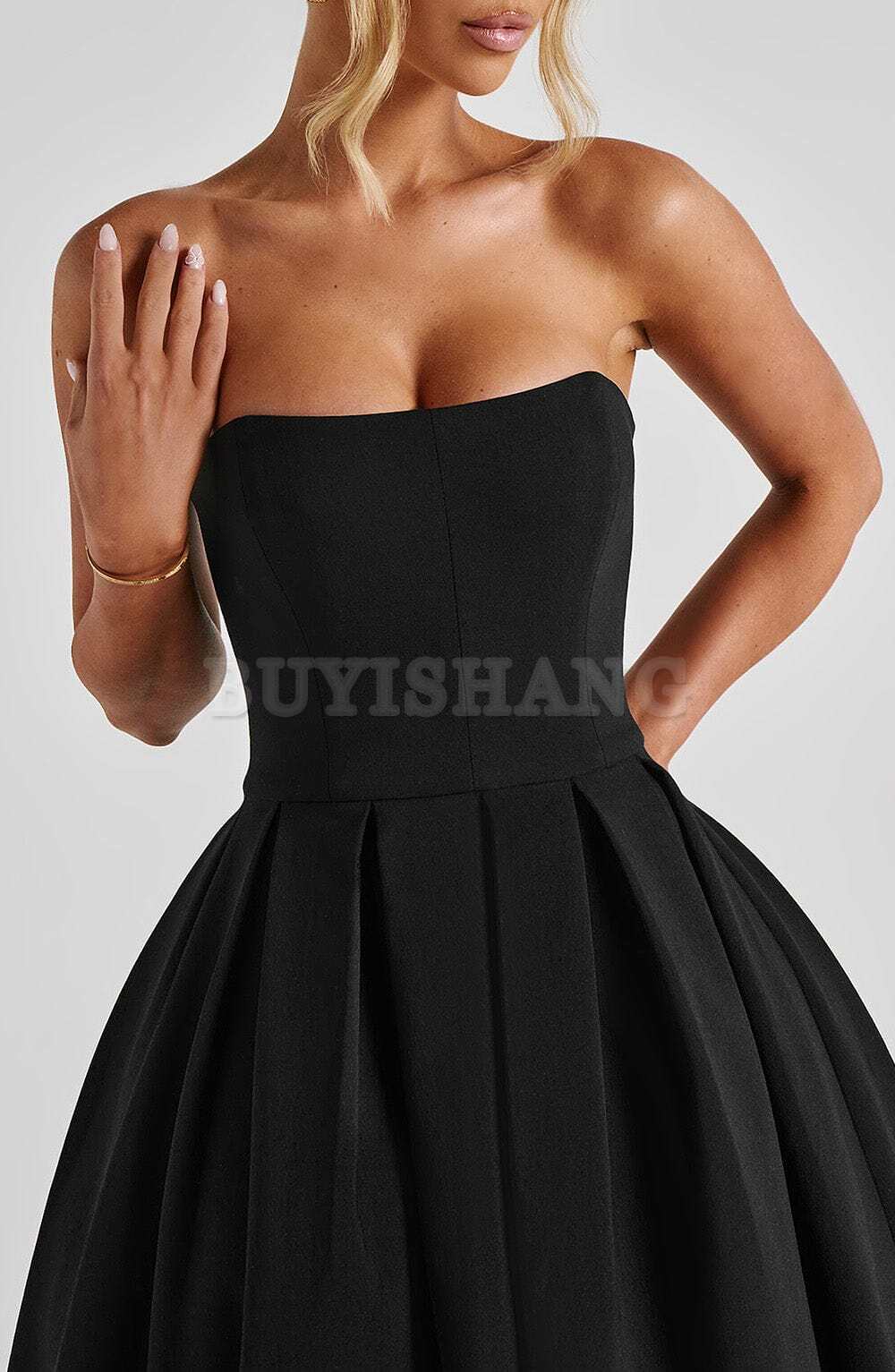 Buyishang Women's Short A-line Satin Homecoming Dresses for Teens Strapless Sexy Backless Prom Cocktail Mini Dress