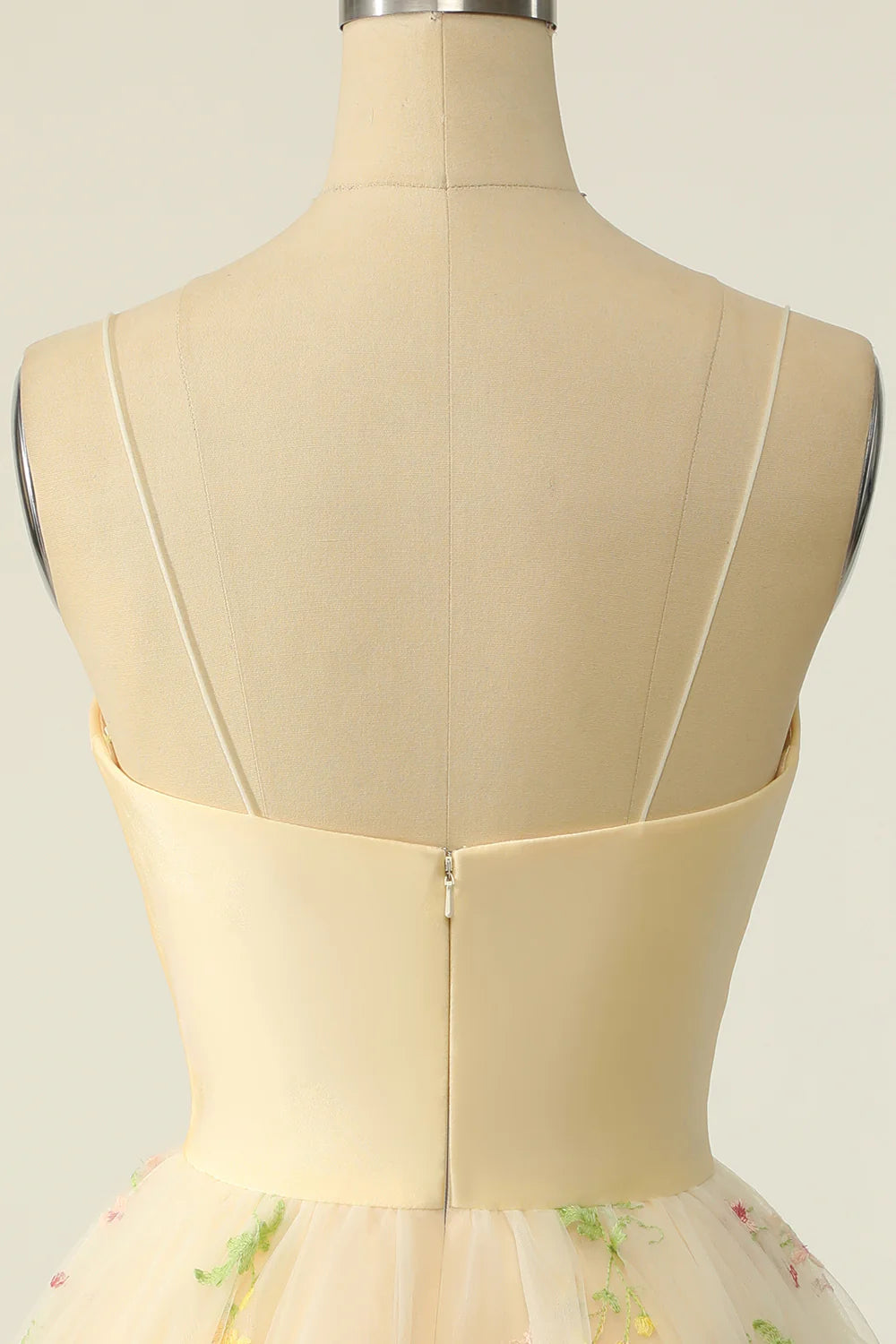 Champagne Tulle Spaghetti Straps A-line Homecoming Dress with Embroidery