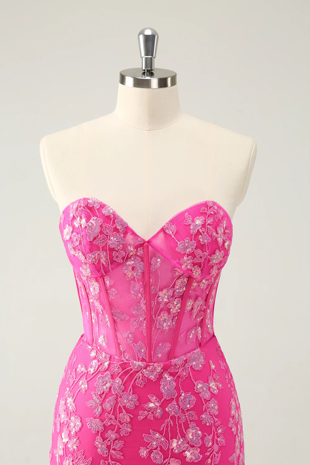 Sparkly Fuchsia Sweetheart Corset Homecoming Dress with Appliques