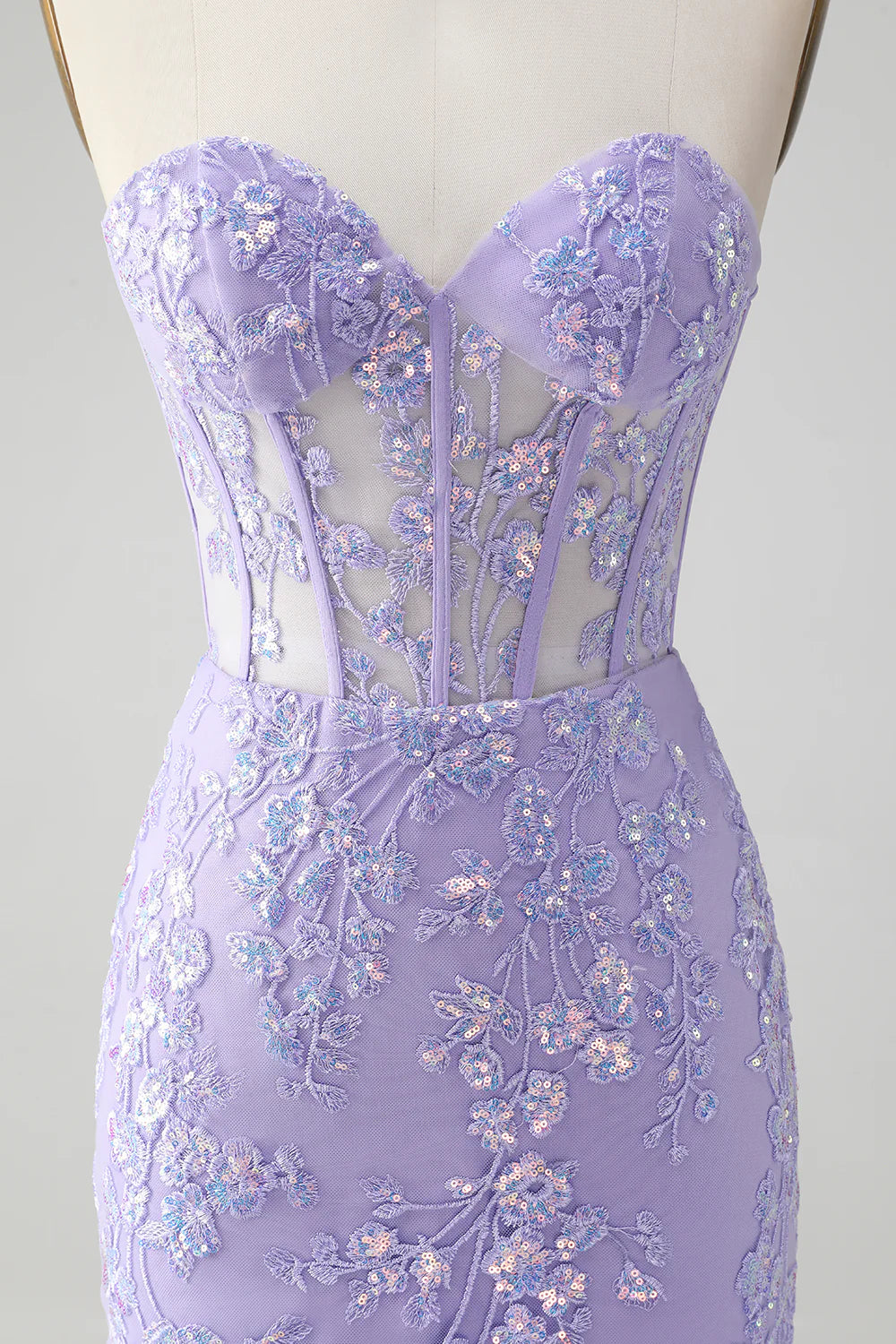 Lilac Corset Sequins Sweetheart Short Embroidery Homecoming Dress with Lace-up Back