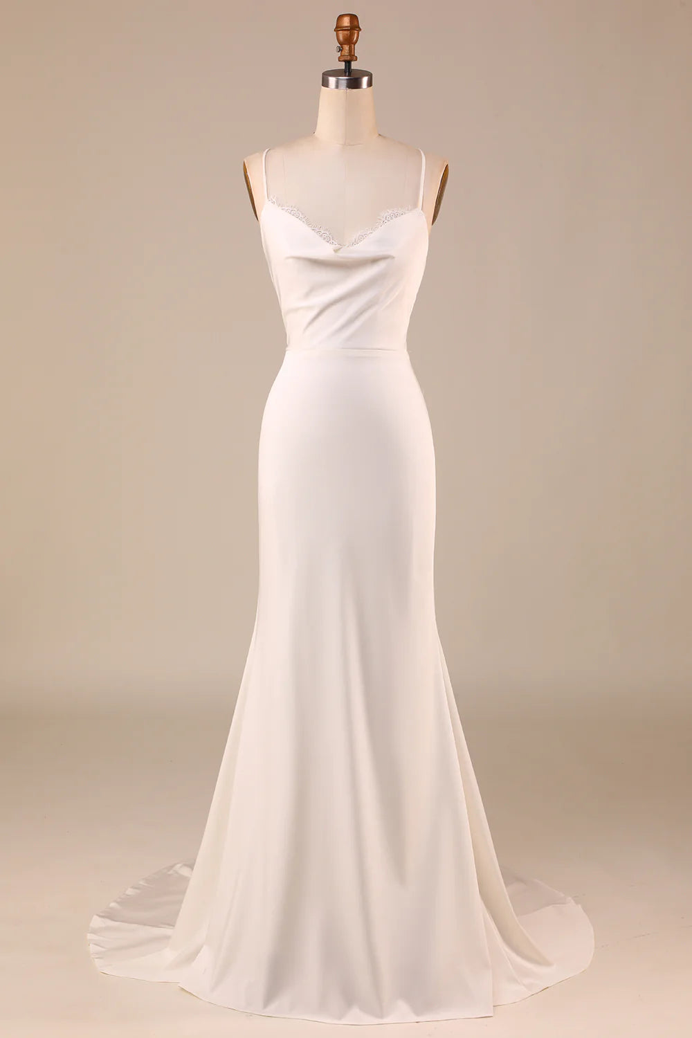 Simple Ivory Mermaid Boho Long Wedding Dress