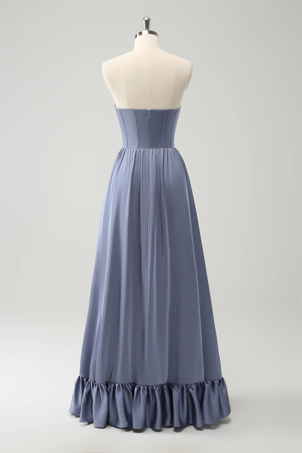 Grey Blue A Line Backless Corset Chiffon Bridesmaid Dress