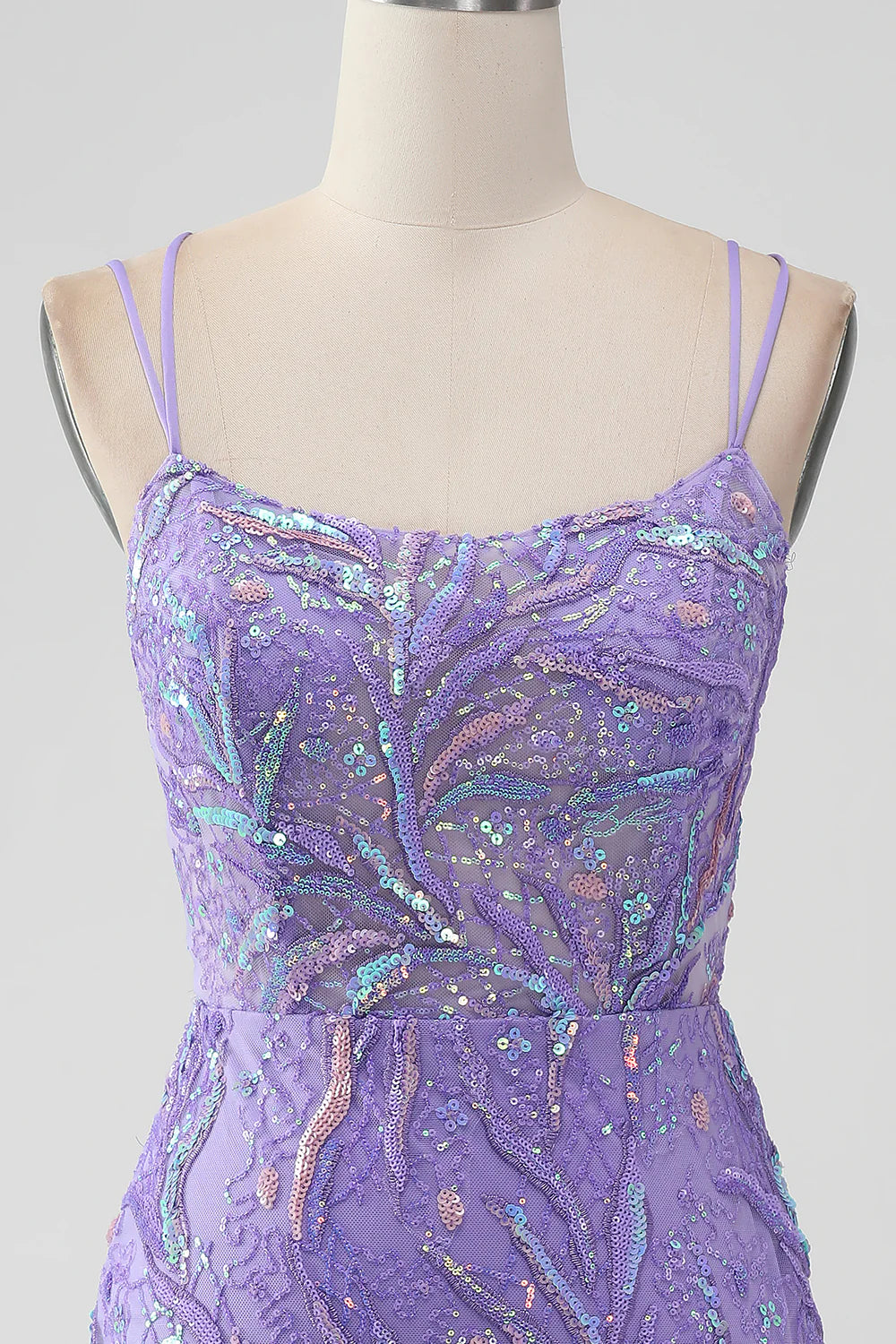 Sparkly Lilac Bodycon Sequins Appliques Short Homecoming Dress with Slit