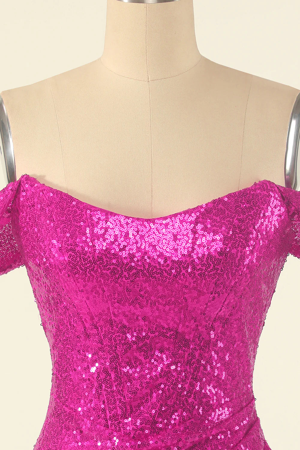 Fuchsia Off the Shoulder Sequins Tight Homecoming Dress