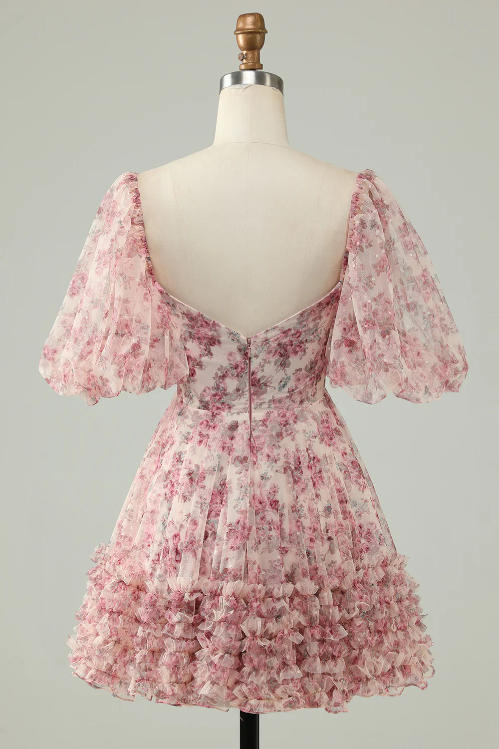 Purple A-Line Puff Sleeves Tulle Short Homecoming Dress