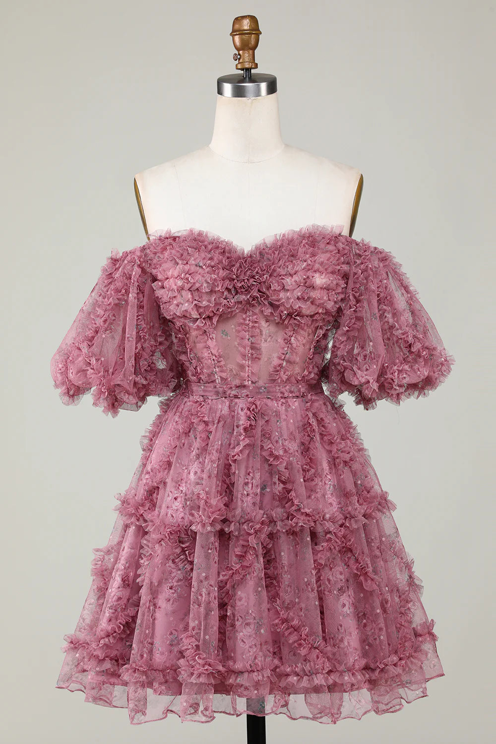 Off the Shoulder Homecoming Dress with Floral Print