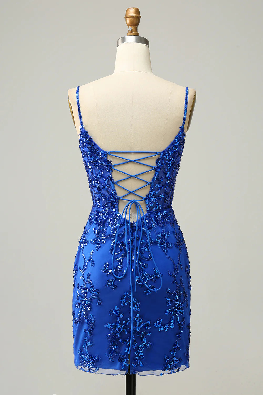 Sheath Spaghetti Straps Royal Blue Sequins Short Homecoming Dress