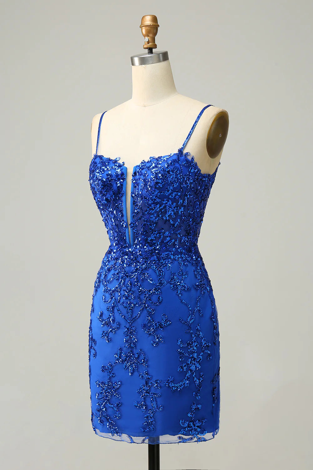 Sheath Spaghetti Straps Royal Blue Sequins Short Homecoming Dress