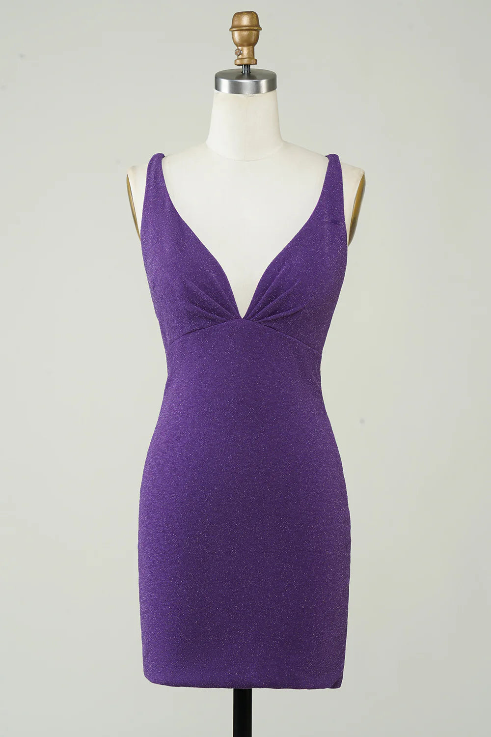 Stylish Deep V Neck Purple Short Homecoming Dress with Criss Cross Back