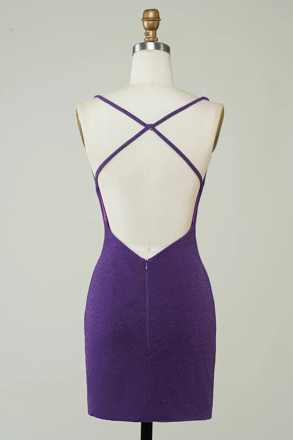 Stylish Deep V Neck Purple Short Homecoming Dress with Criss Cross Back