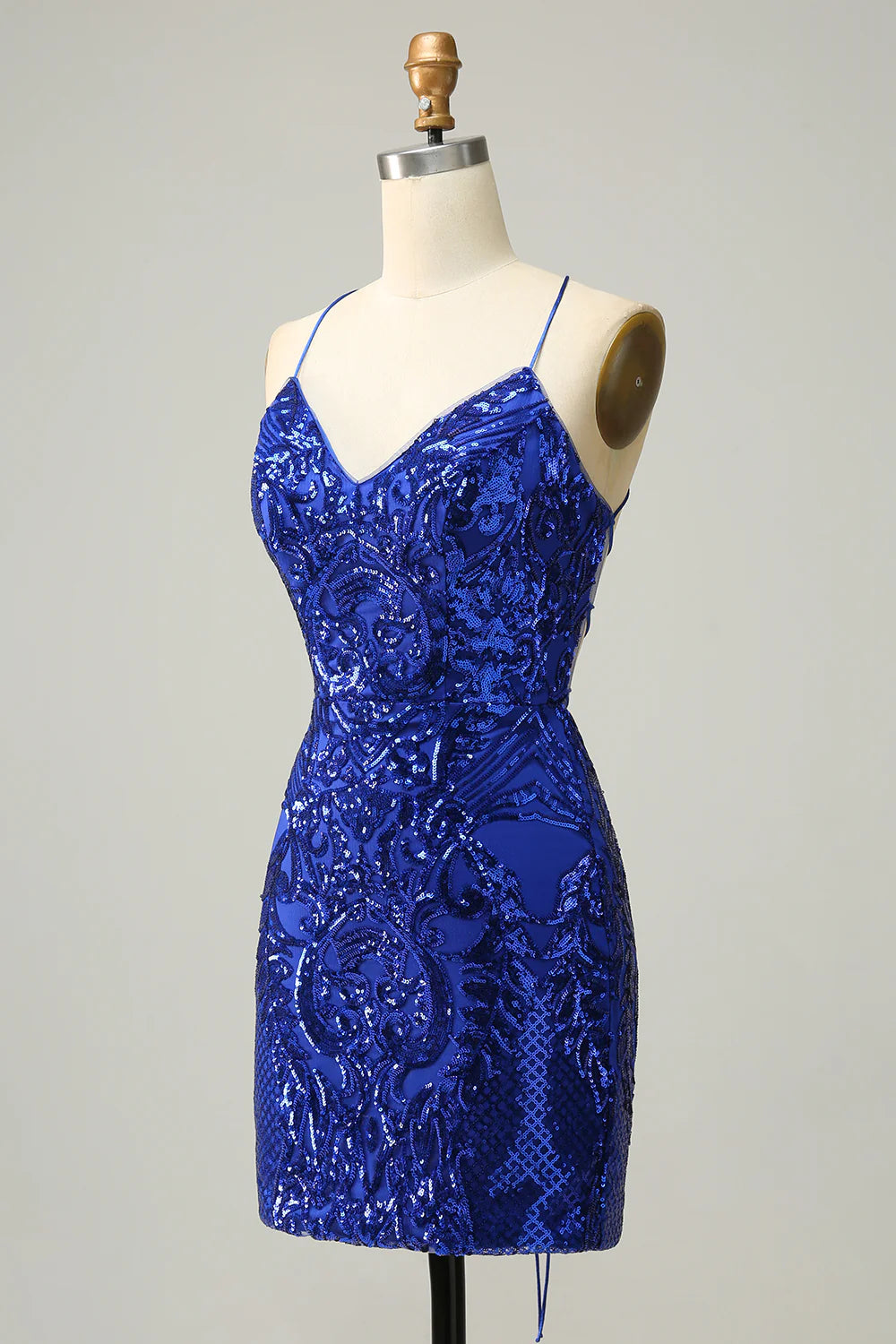 Sheath Spaghetti Straps Royal Blue Sequins Short Homecoming Dress