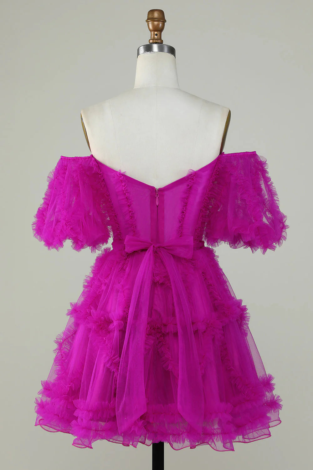 Stylish A Line Off the Shoulder Fuchsia Tulle Corset Homecoming Dress