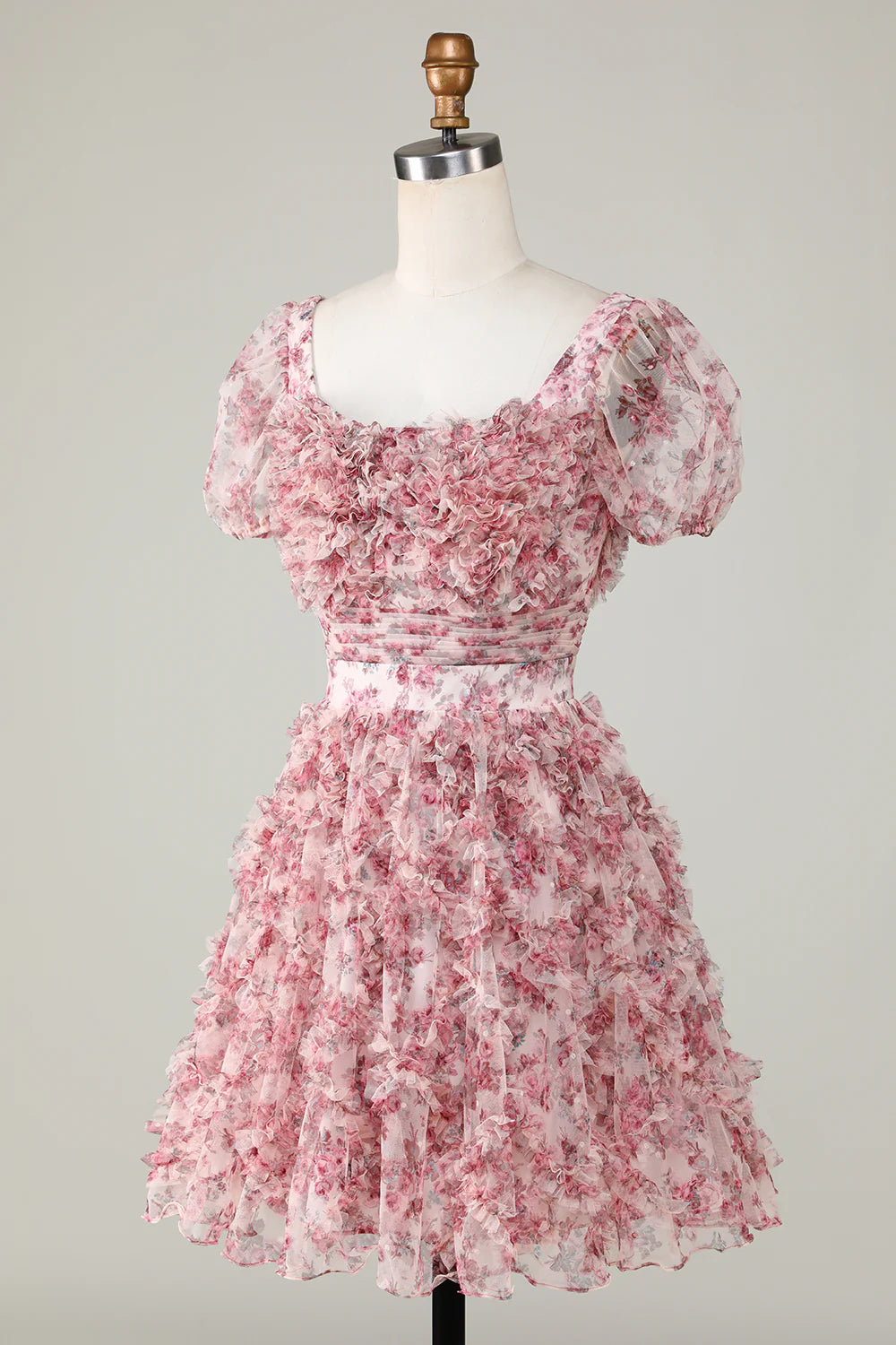 Cute A Line Floral Ivory Red Flower Homecoming Dress with Ruffles