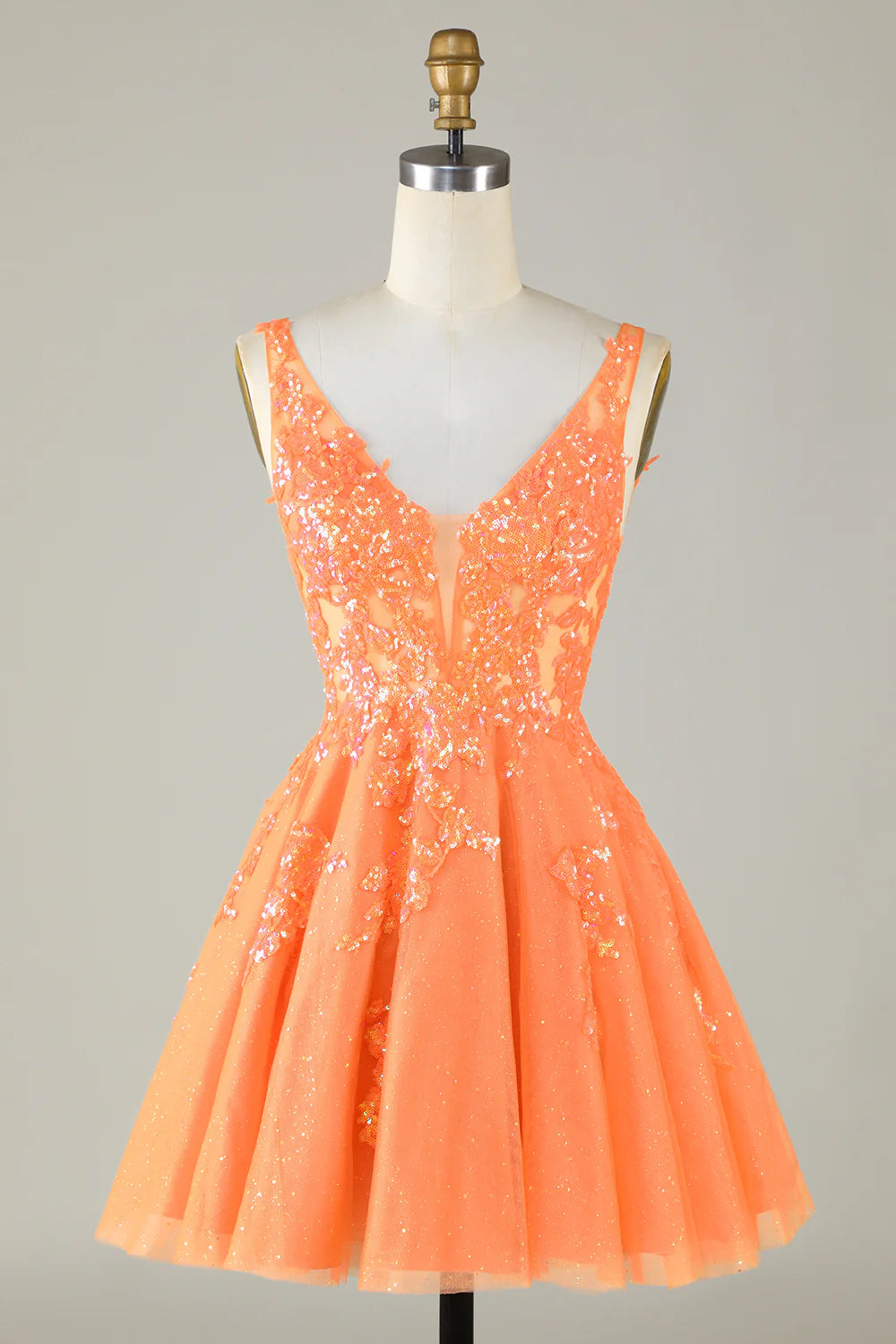 Sparkly Orange A Line Glitter Homecoming Dress with Sequins