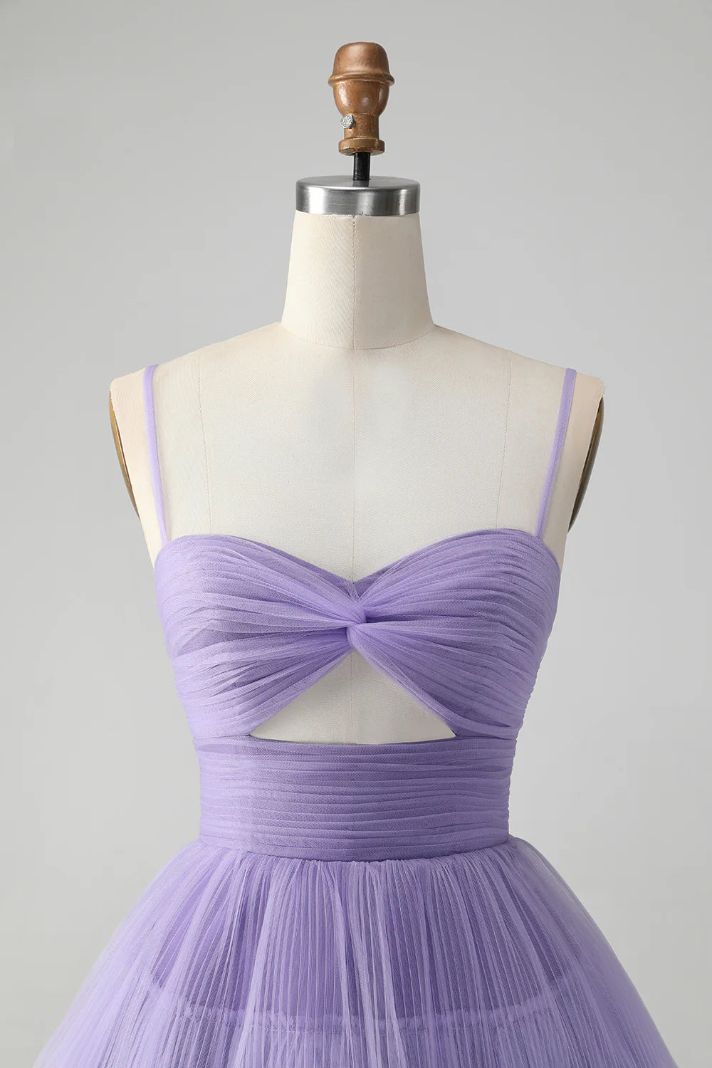 Cute Purple A Line Spaghetti Straps Tulle Tiered Short Homecoming Dress
