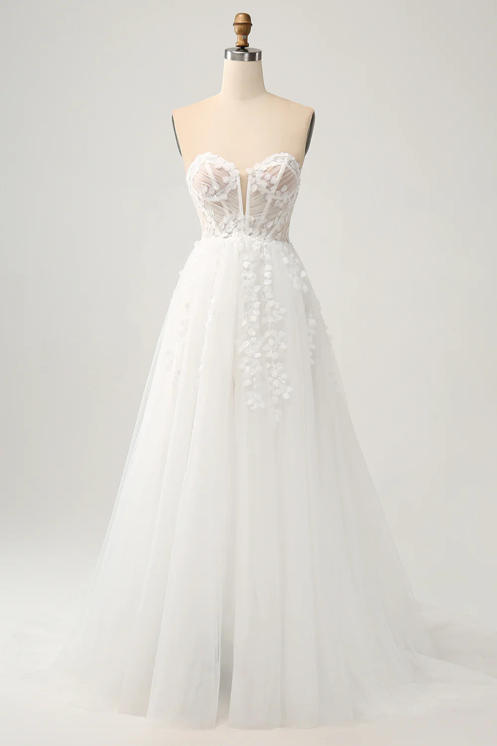 Princess Off The Shoulder Sweep Train Tulle Corset Wedding Dress with Appliques