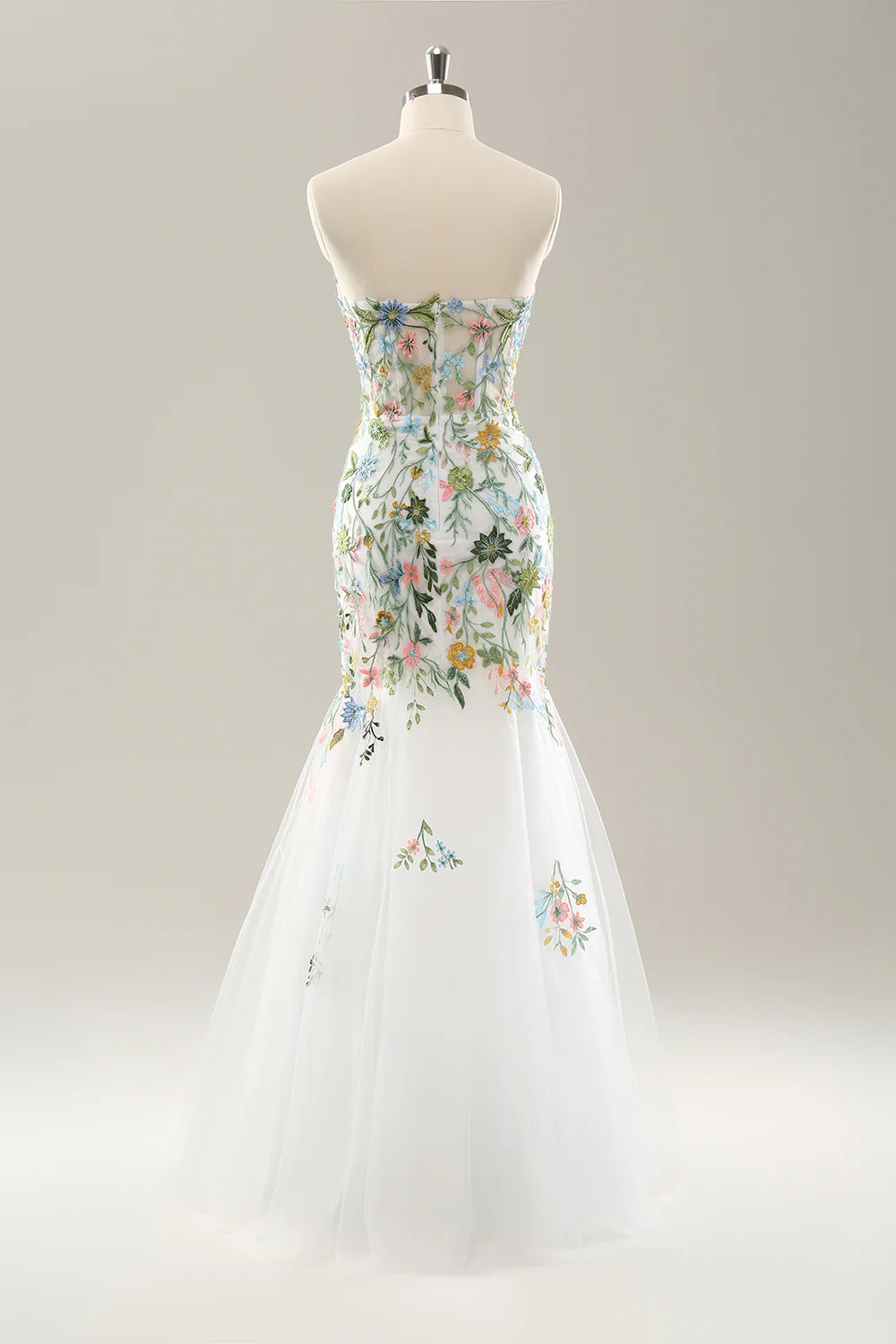 White Mermaid Off the Shoulder Flowers Corset Bridal Dress