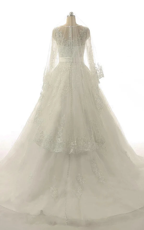 Buyishang A-Line Long Sleeve Tulle Lace Weddig Dress