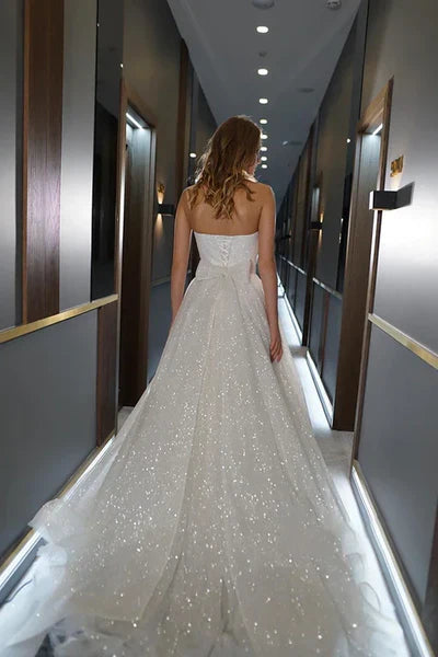 Buyishang A Line Sweetheart Sparkly Bohemian Wedding Dress Bridal Gown