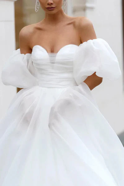 Buyishang A Line Sweetheart White Hall Casual Wedding Dress Simple Bridal Gowns