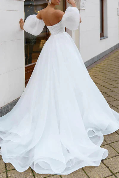 Buyishang A Line Sweetheart White Hall Casual Wedding Dress Simple Bridal Gowns