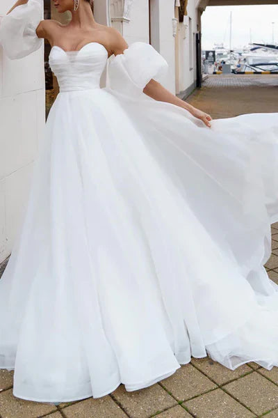 Buyishang A Line Sweetheart White Hall Casual Wedding Dress Simple Bridal Gowns