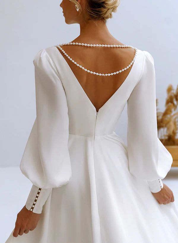 Buyishang A-Line V-Neck Long Sleeves Chiffon Wedding Dresses With Beading