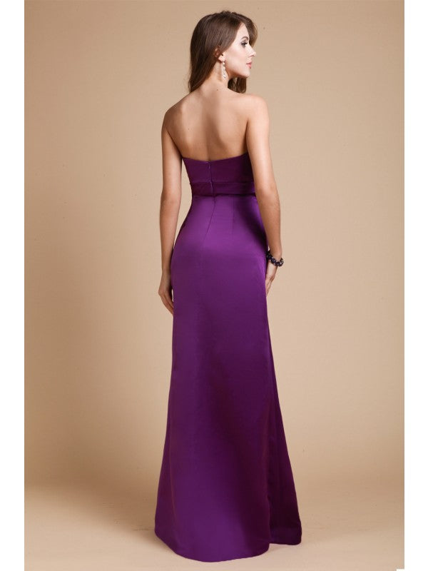 Sheath/Column Sweetheart Sleeveless Long Bowknot Satin Bridesmaid Dresses