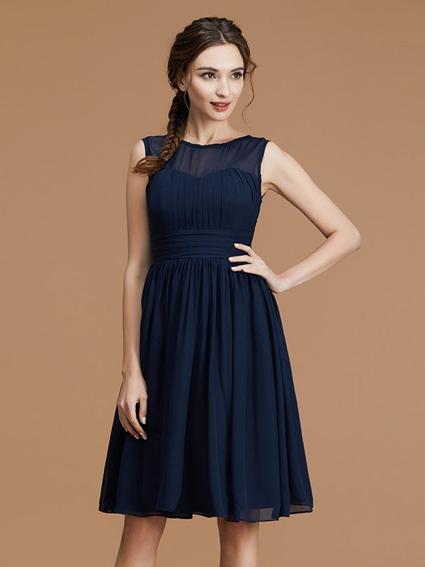 A-Line/Princess Bateau Sleeveless Short/Mini Ruffles Chiffon Bridesmaid Dresses