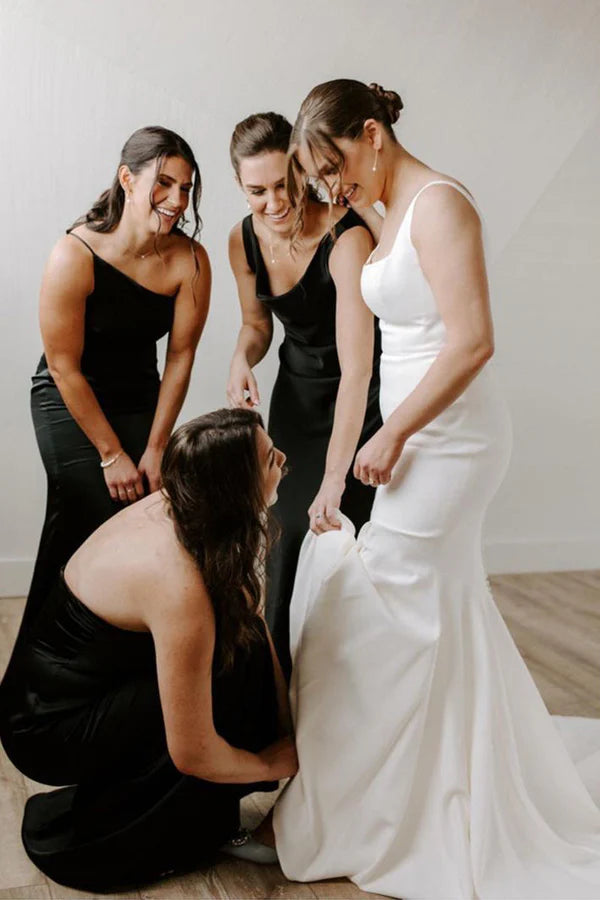 Buyishang Mermaid Square Neck White Satin Wedding Dresses