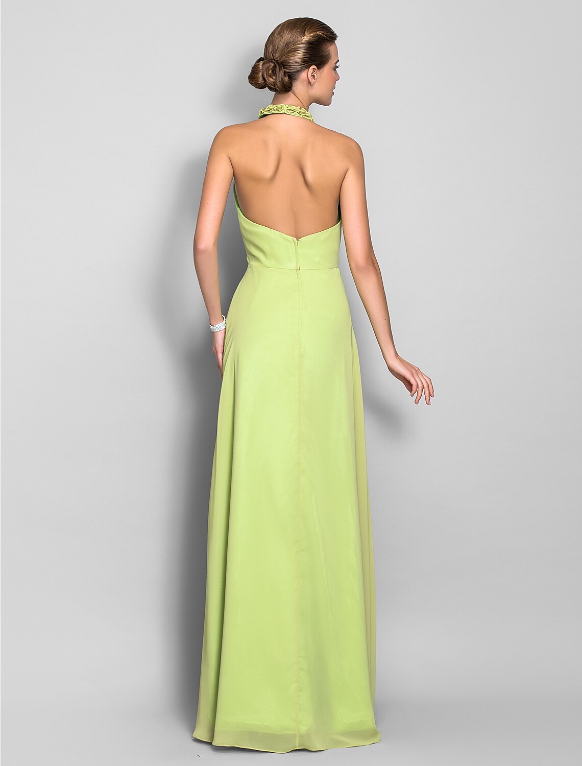 Sheath / Column High Neck Floor Length Chiffon Open Back Prom / Formal Evening Dress with Draping / Split Front / Cascading Ruffles