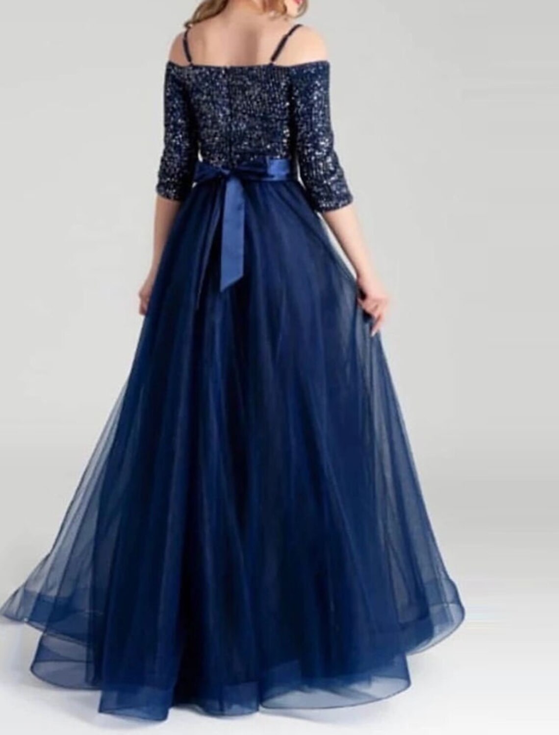 A-Line Prom Dresses Maxi Dress Formal Wedding Party Floor Length Half Sleeve Spaghetti Strap Belt / Sash Cotton Backless with Glitter Pleats Sequin