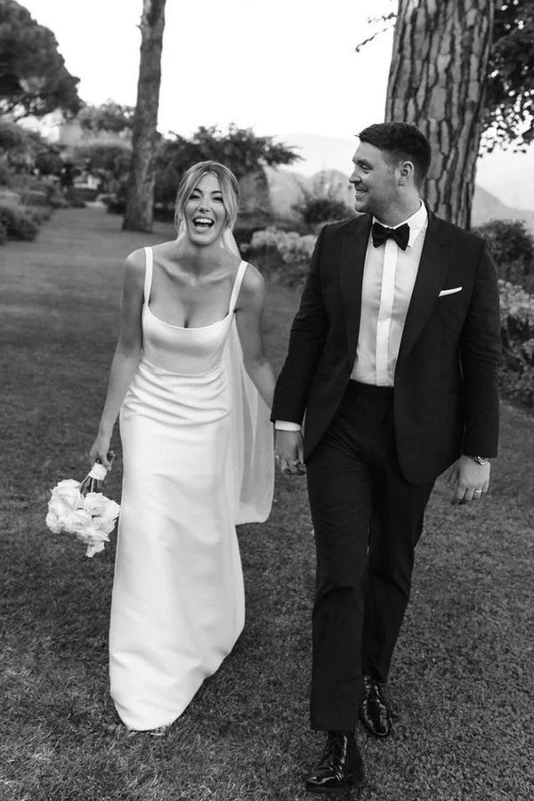 Buyishang Simple Mermaid Square Neck Satin Wedding Dresses