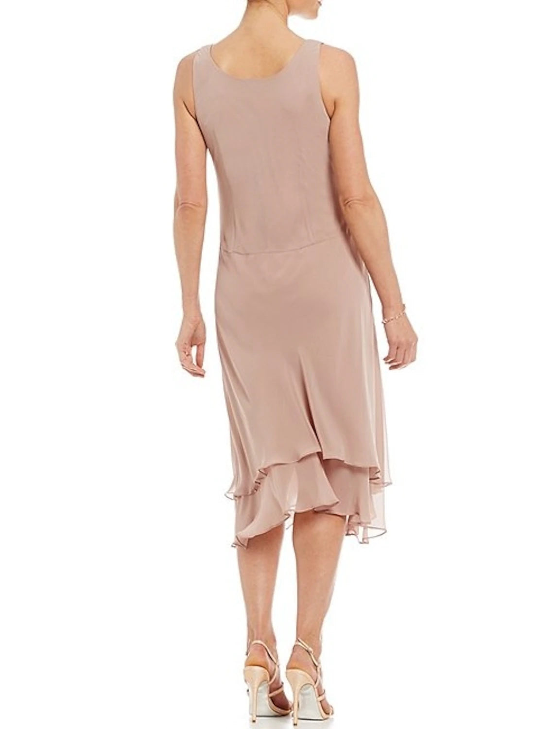 Two Piece A-Line Mother of the Bride Dress Fall Wedding Guest Elegant Jewel Neck Tea Length Chiffon Long Sleeve with Beading Cascading Ruffles