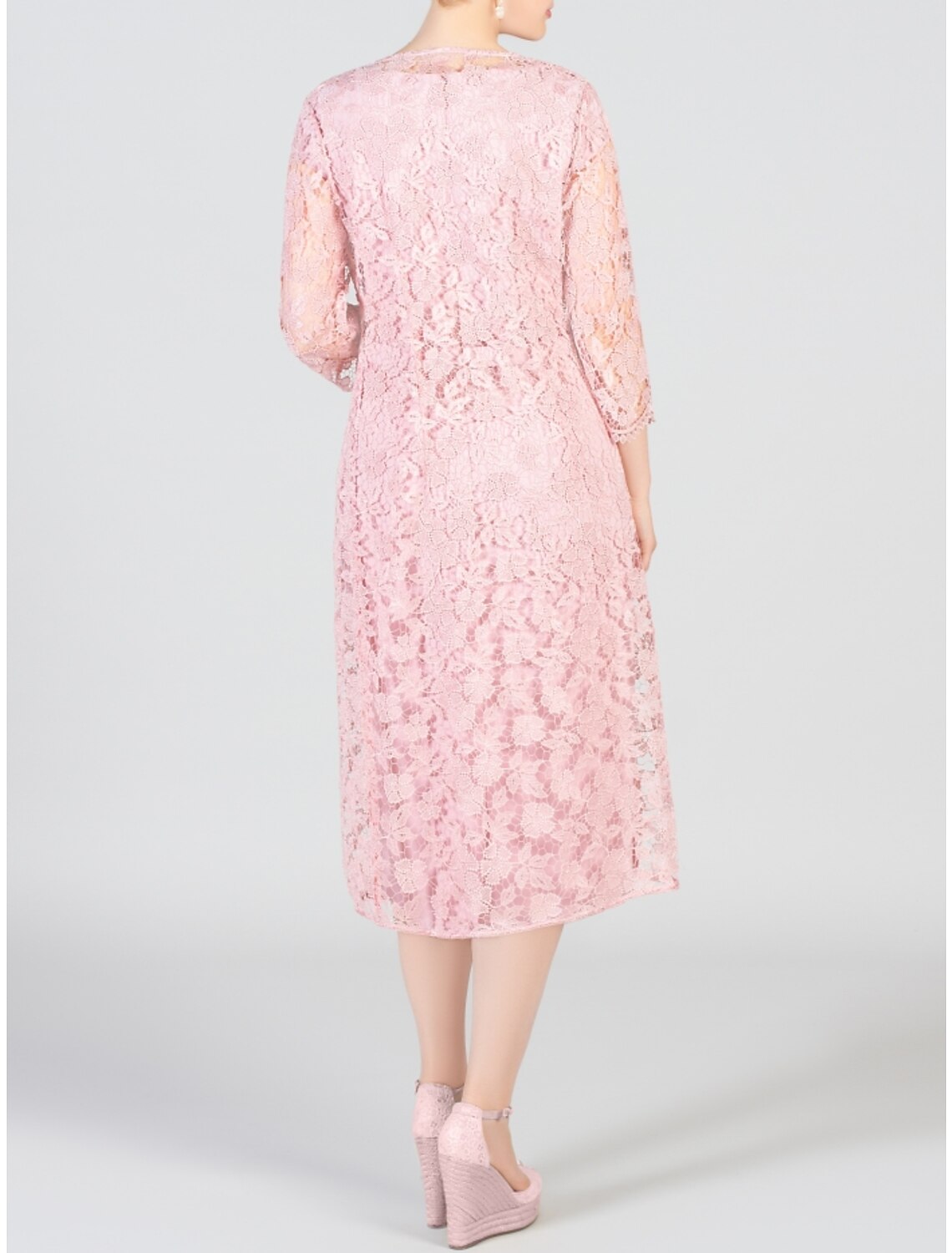 Two Piece Sheath / Column Mother of the Bride Dress Wedding Guest Elegant Petite Scoop Neck Knee Length Chiffon Lace 3/4 Length Sleeve with Bow(s) Split Front